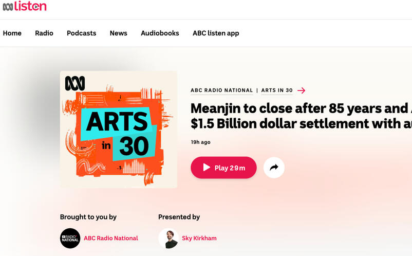 Screenshot of ABC Radio National Site showing piece titled Meanjin to close after 85 years...