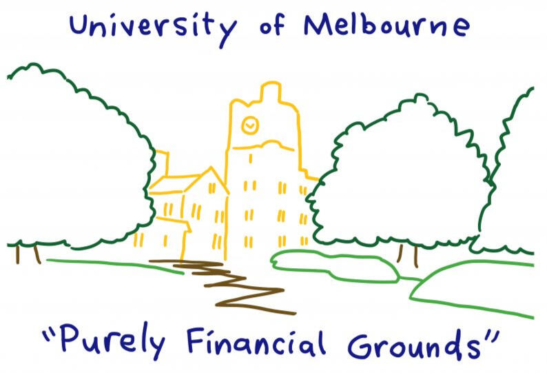 Illustration by David Blumenstein "University of Melbourne 'Purely Financial Grounds'"
