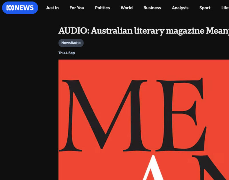 Screenshot of AUDIO article appearing on ABC site titled Australian literary magazine Meanjin closes after 85 years