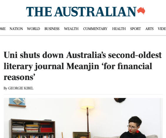 Screenshot of article appearing in The Australian titled After 85 Years, Meanjin no more