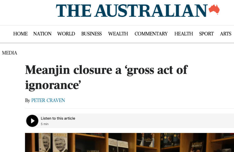 Screenshot of article appearing in The Australian titled gross act of ignorence lament for literary mag
